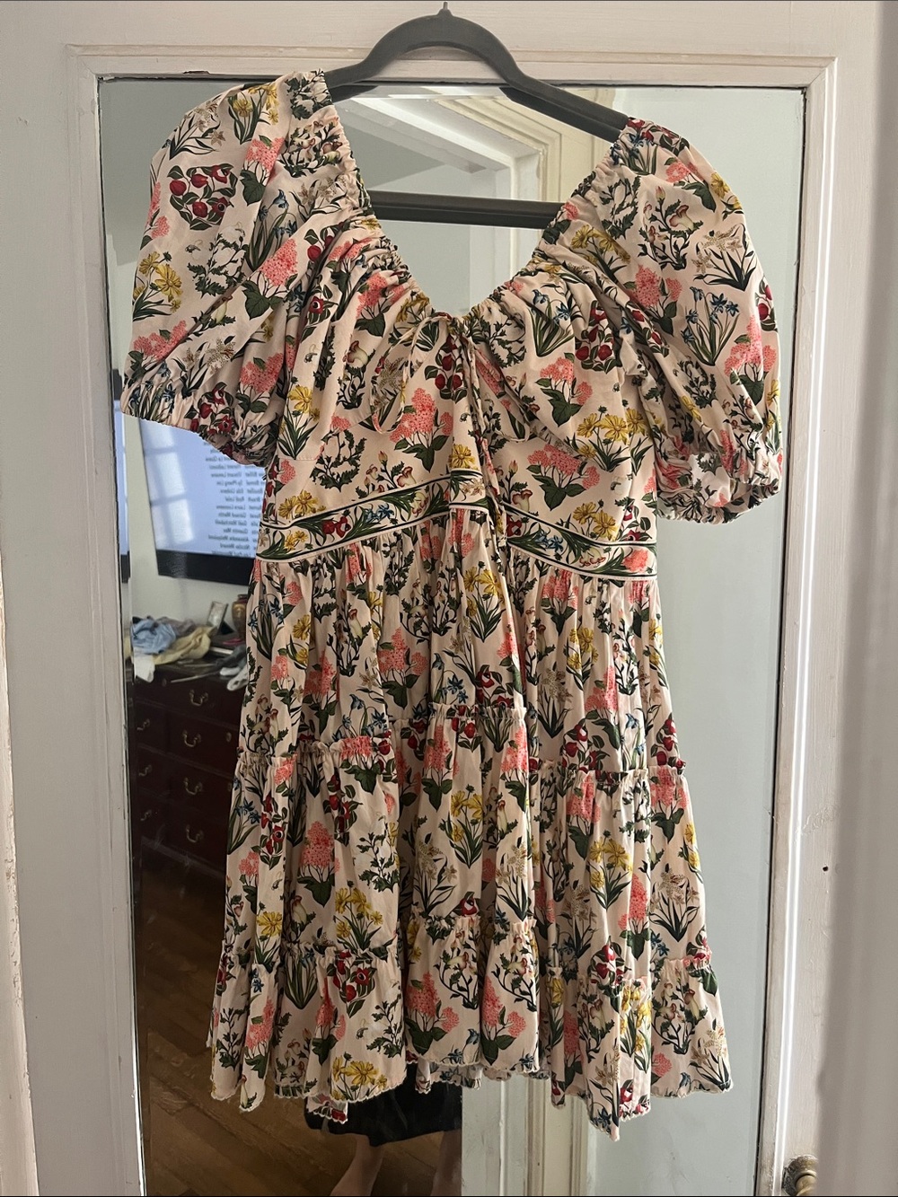 Agua by Agua Bendita Cream Floral Mini Dress with Pink & Yellow Accents